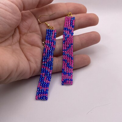 Cobalt Blue and Neon Pink Mismatched Earrings Unique Swirl
